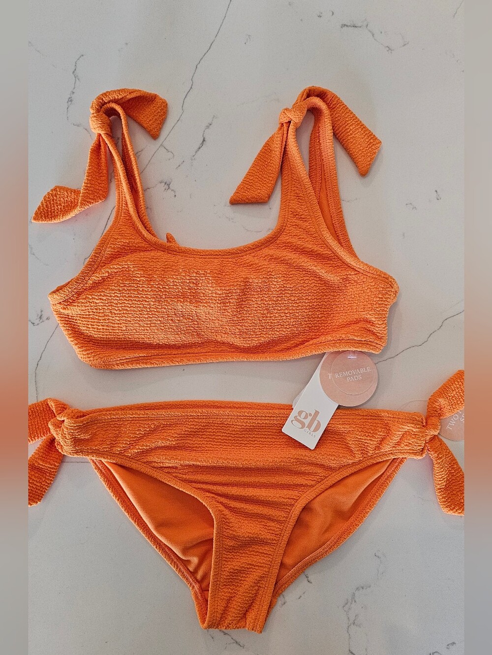 GB girl's Orange Tie-Shoulder Two-Piece Bikini Swim Suit Size 10 NWT